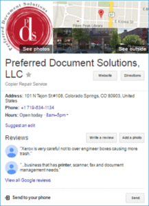 Google My Business listing for Preferred Document Solutions 